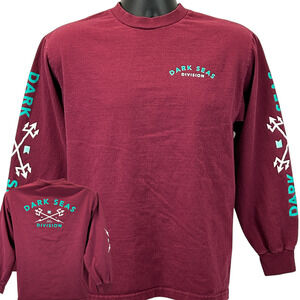 Dark Seas Division T Shirt Long Sleeve Streetwear Fishing Red Tee Mens M Medium